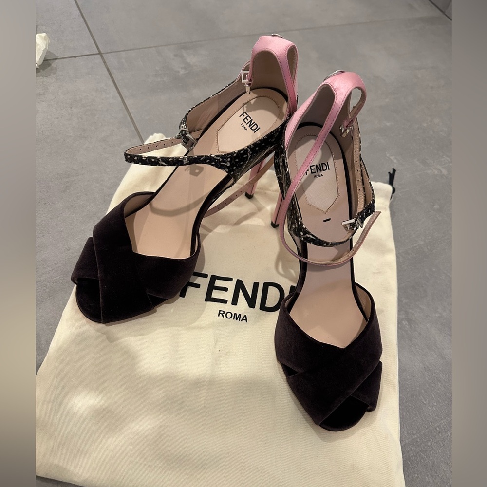 Fendi Multicolor Python Embossed Leather and Velvet Ankle Strap Sandals Size 38